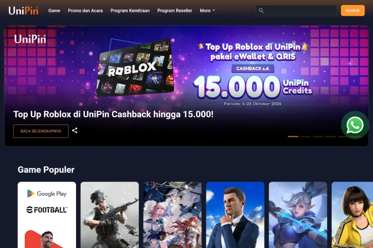 UniPin - Tempat Top Up FF Lengkap dengan Banyak Pilihan Game